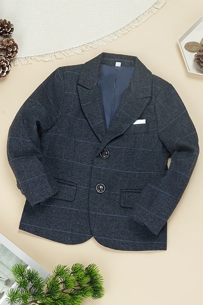 Boys Charcoal Plaid Blazer