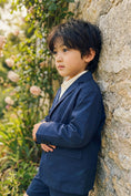 Cargar la imagen en la vista de la galería, Boys Navy Blue Fish-mouth Collar Single-breasted Blazer
