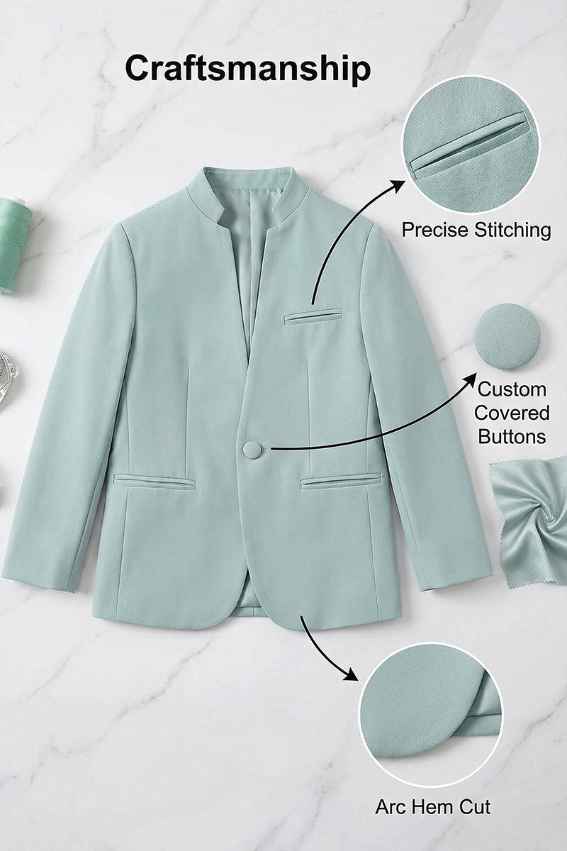 Boys Mint Green Mandarin Collar Blazer