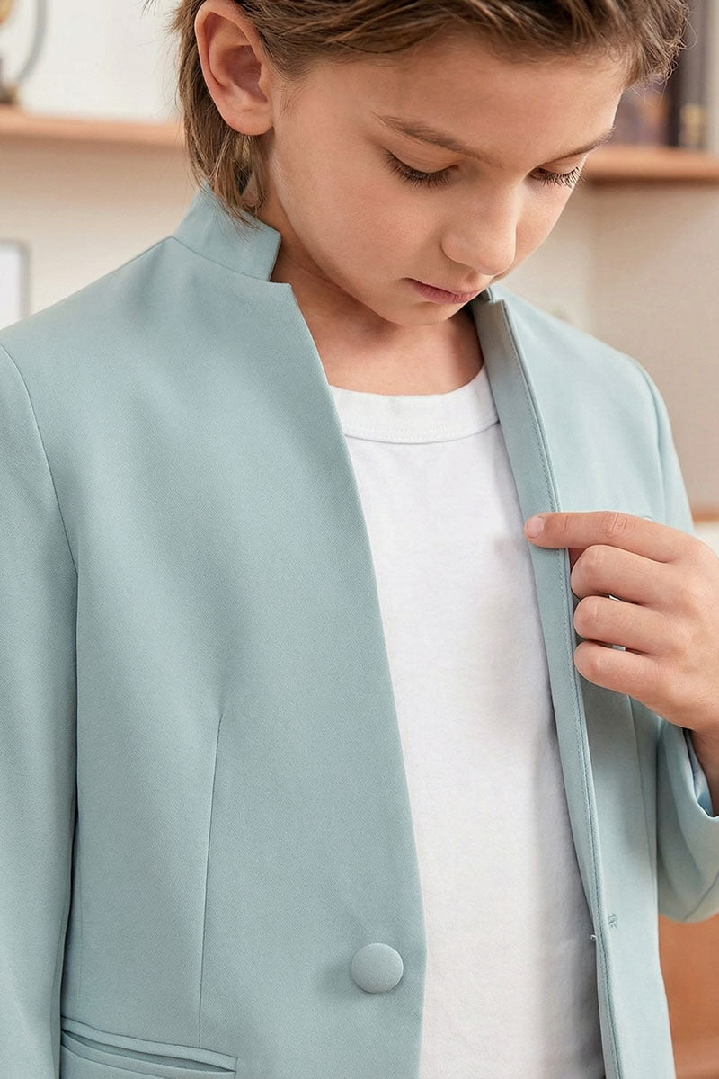 Boys Mint Green Mandarin Collar Blazer