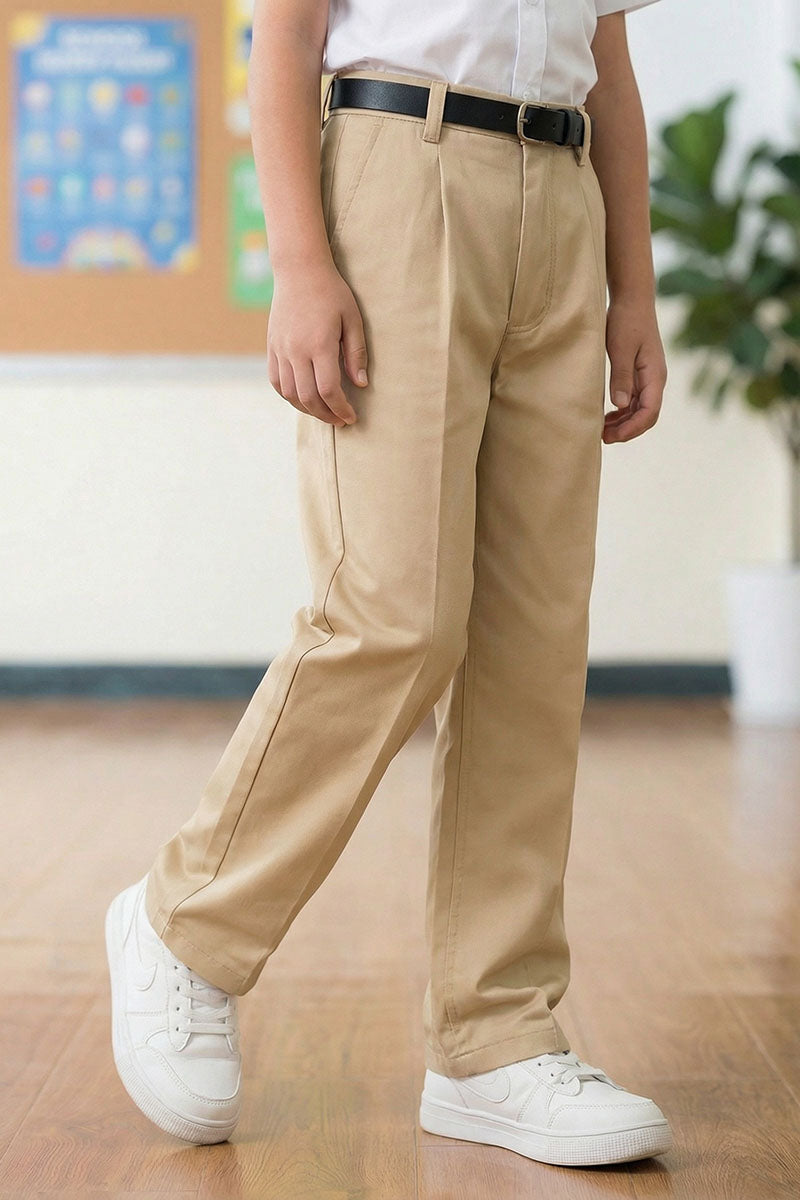 Boys Khaki Pleated Trousers