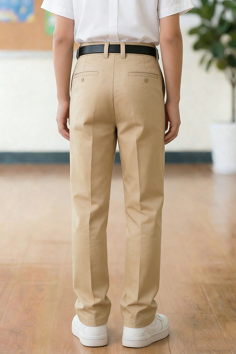 Boys Khaki Pleated Trousers