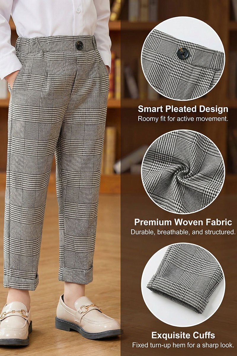 Boys Houndstooth Plaid Trousers