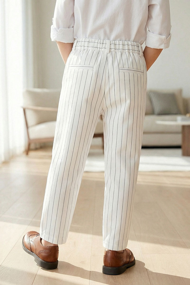 Boys White & Navy Striped Trousers
