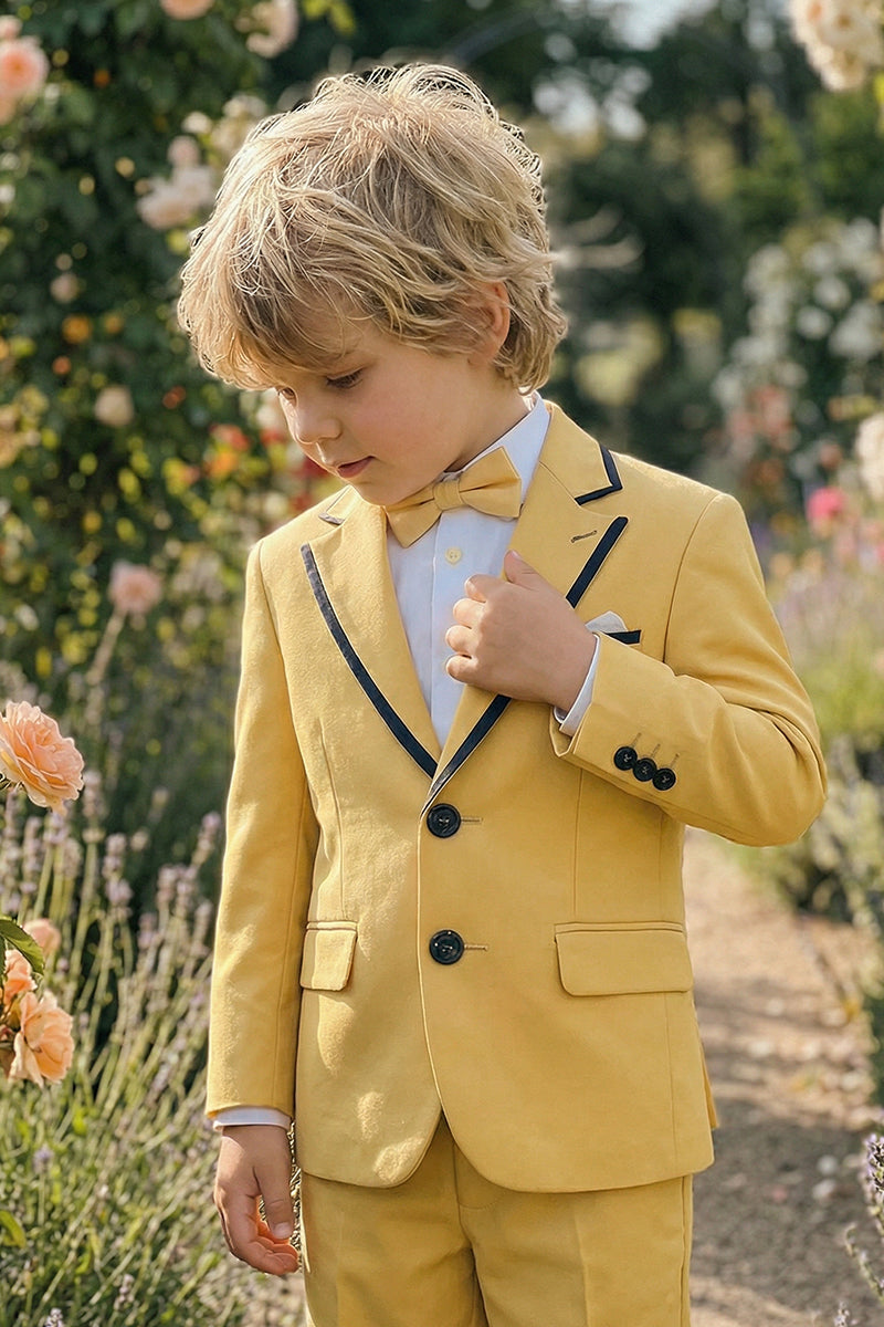 Boys Lemon Yellow With Black Trim Single-Breasted 2-Piece Suit