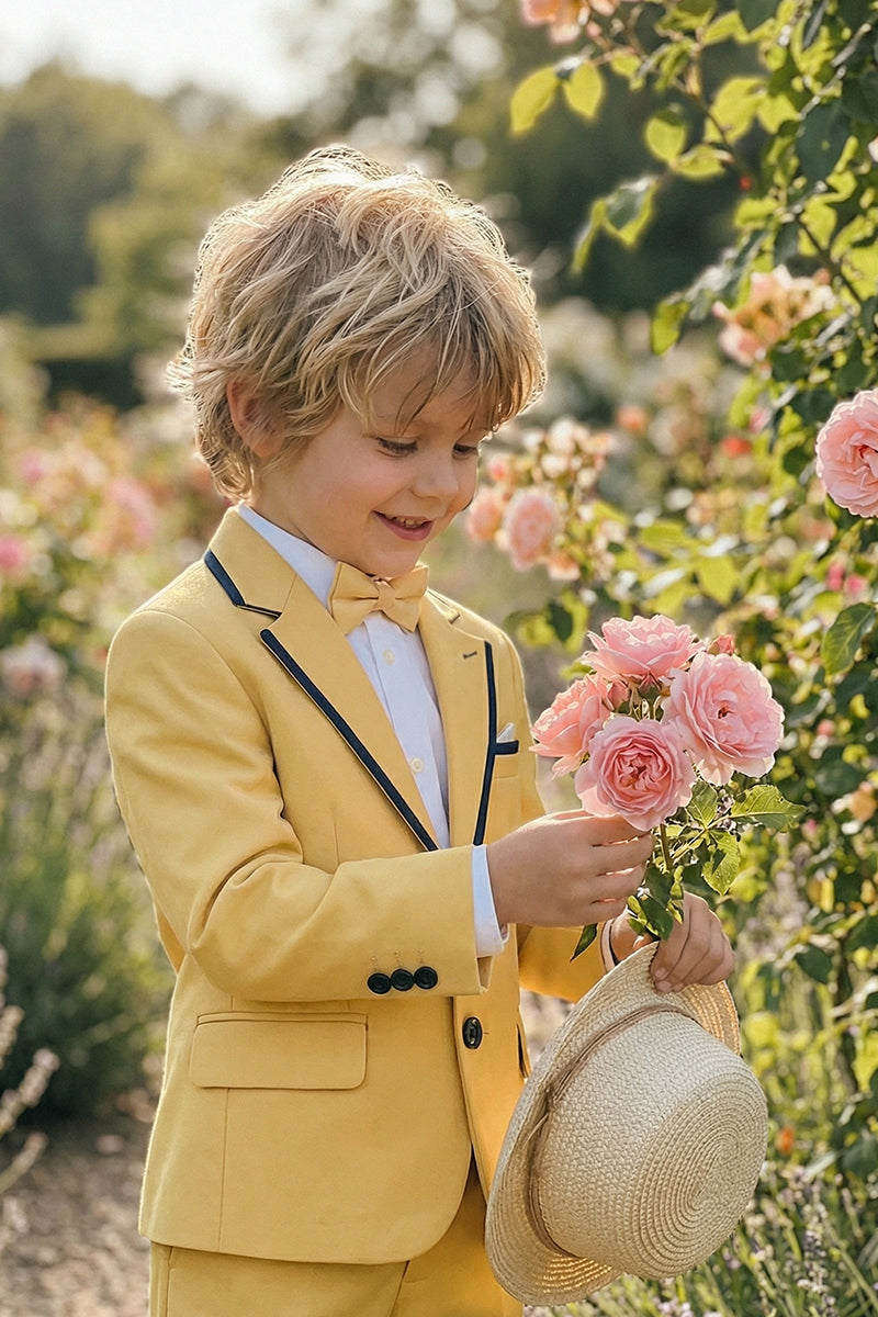 Boys Lemon Yellow With Black Trim Single-Breasted 2-Piece Suit