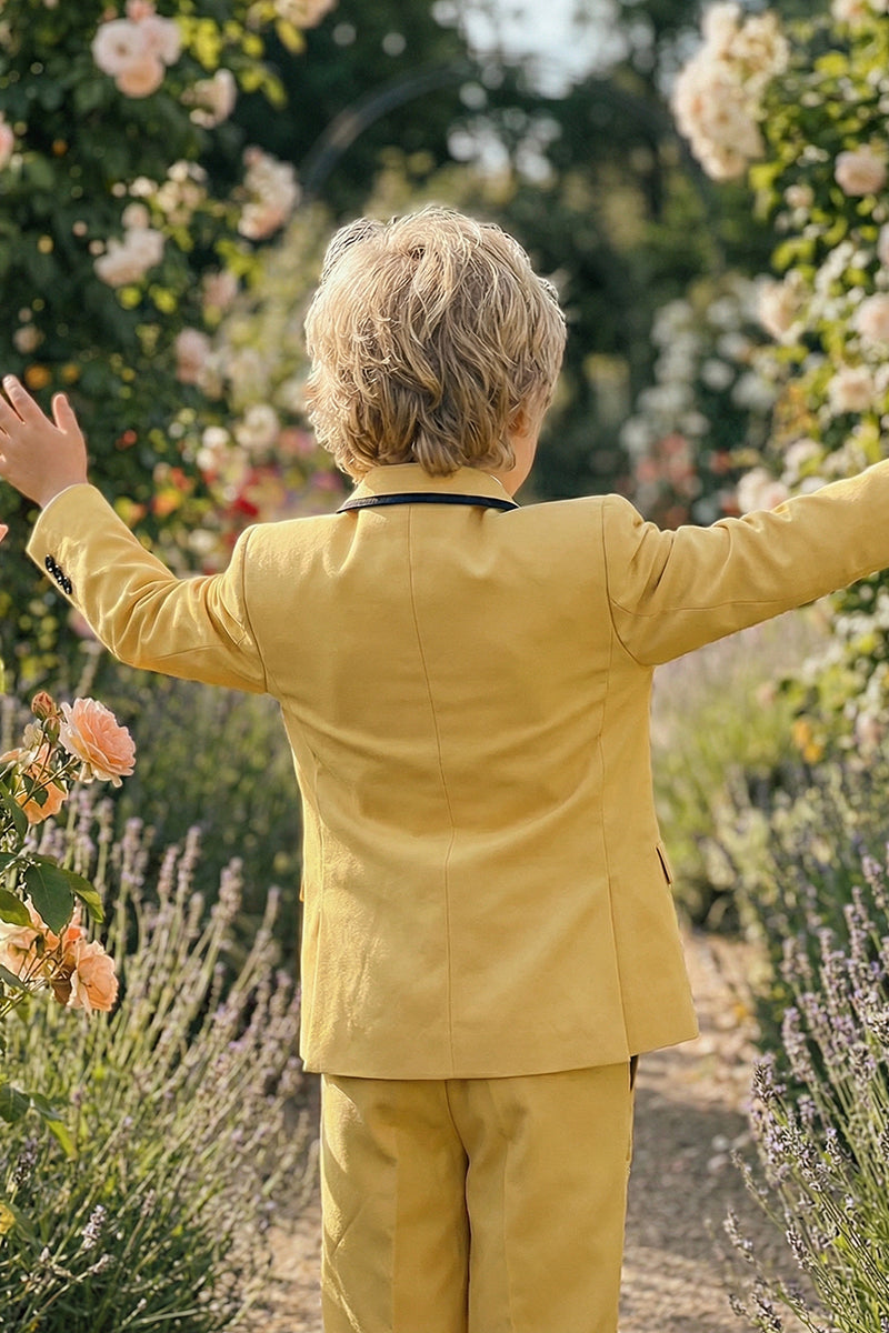 Boys Lemon Yellow With Black Trim Single-Breasted 2-Piece Suit