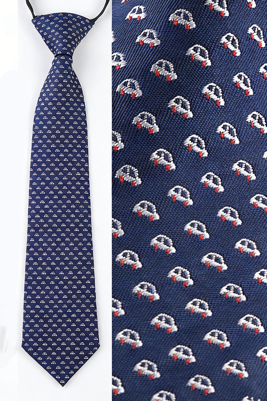 Navy Blue Car Embroidered Tie