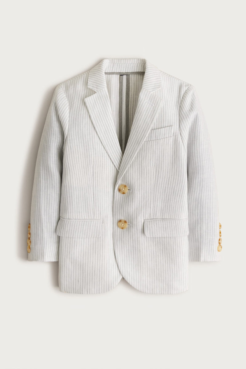 Boys White And Grey Pinstripe Linen Blazer