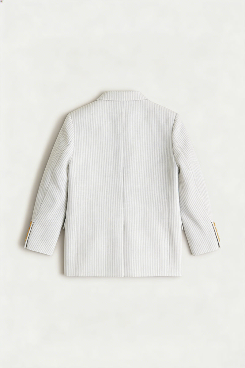 Boys White And Grey Pinstripe Linen Blazer