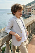 Load image into Gallery viewer, Boys White And Grey Pinstripe Linen Blazer
