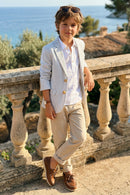 Boys White And Grey Pinstripe Linen Blazer