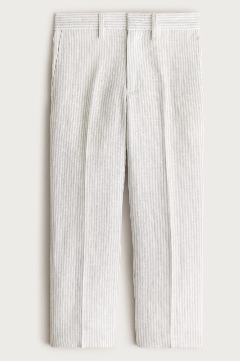 Boys White And Grey Pinstripe Linen Trousers