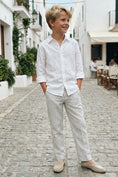 Gallery viewerに画像を読み込む, Boys White And Grey Pinstripe Linen Trousers
