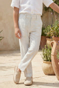 Gallery viewerに画像を読み込む, Boys White And Grey Pinstripe Linen Trousers
