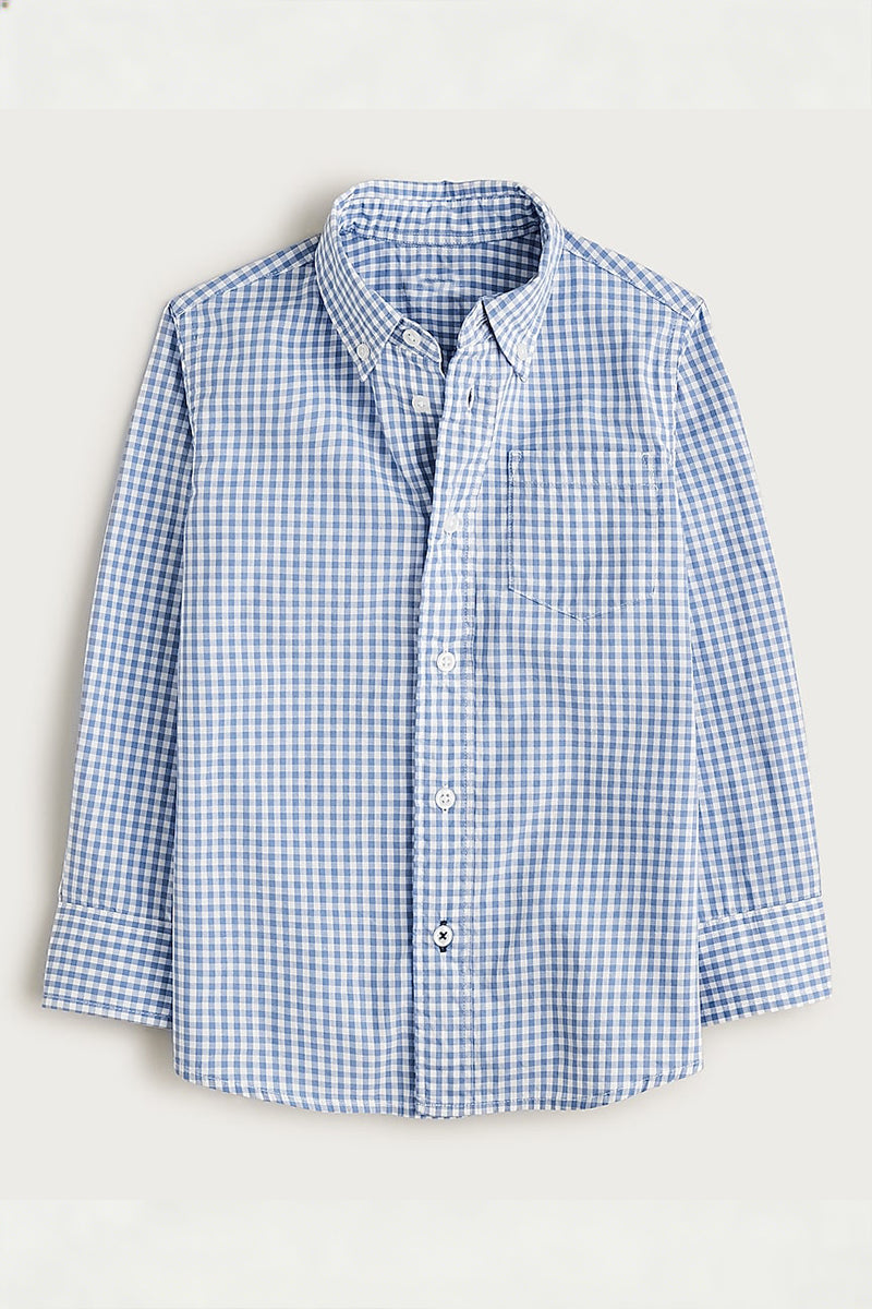 Boys Blue Gingham Long-sleeve Shirt