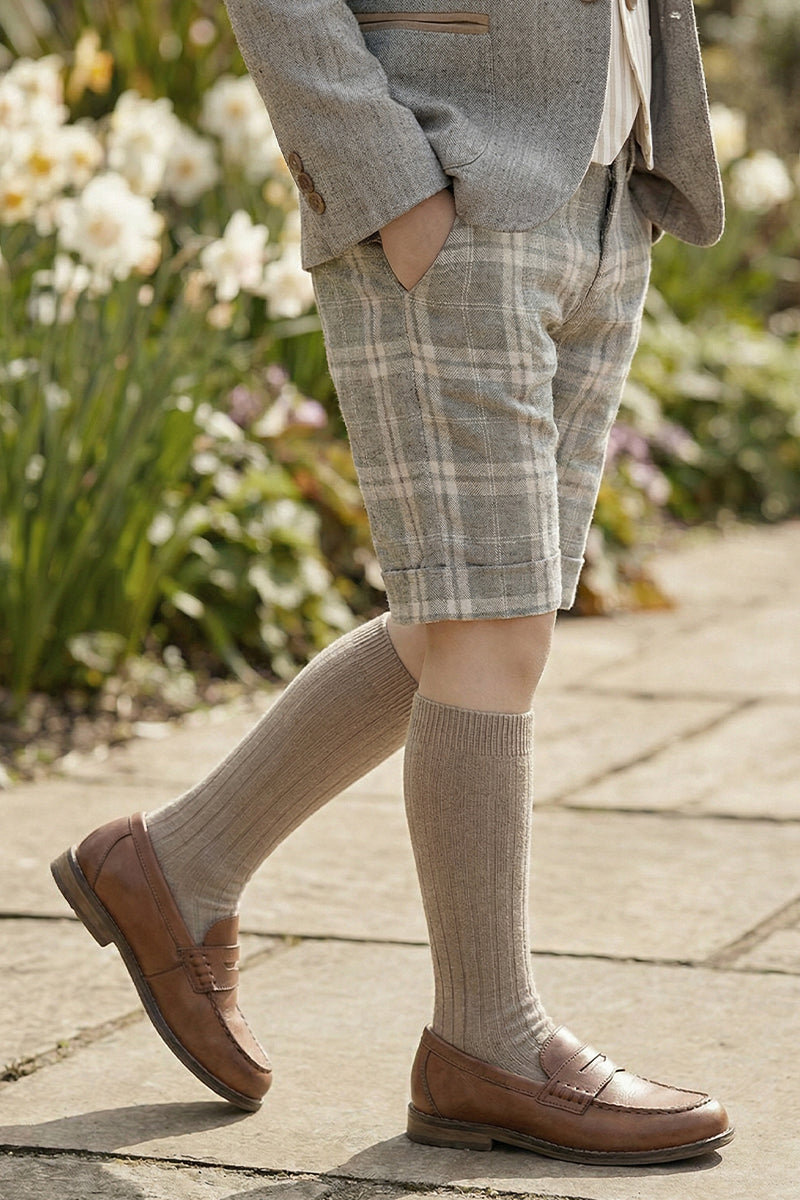 Boys Gray Plaid Shorts