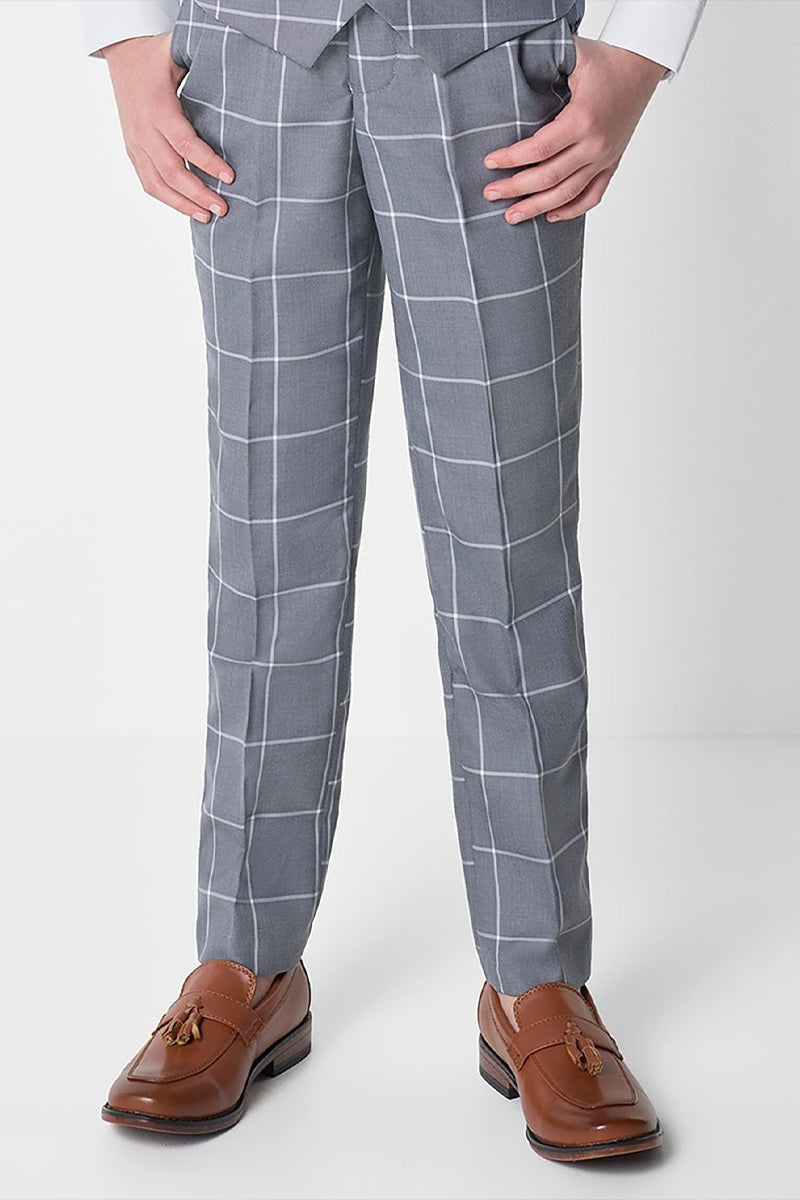 Boys Grey Checkered Tailored Trousers