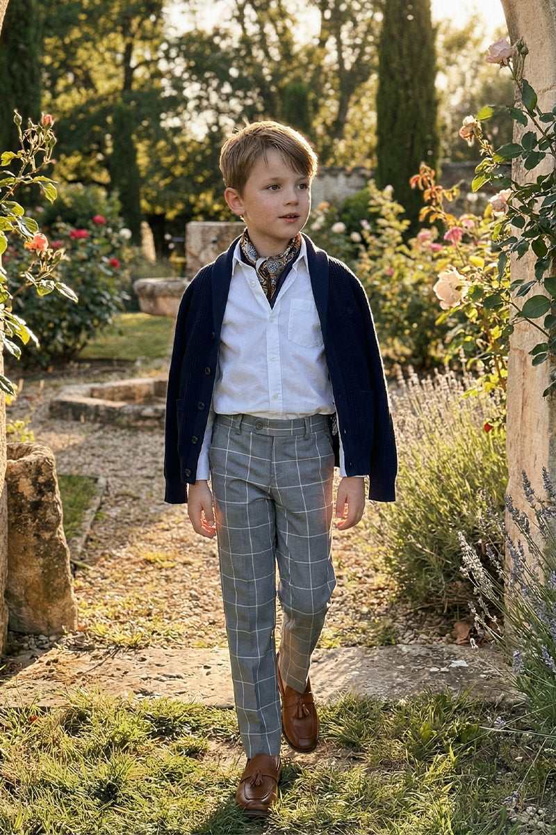 Boys Grey Checkered Tailored Trousers