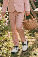 Boys Pink Plaid Linen Straight Fit Trousers