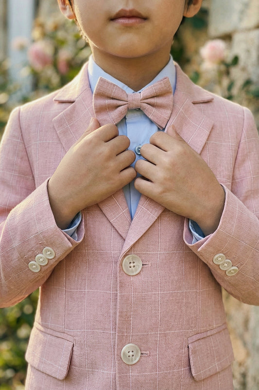 Boys Pink Plaid Linen Single-breasted Blazer