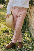Load image into Gallery viewer, Boys Pink Plaid Linen Straight Fit Trousers
