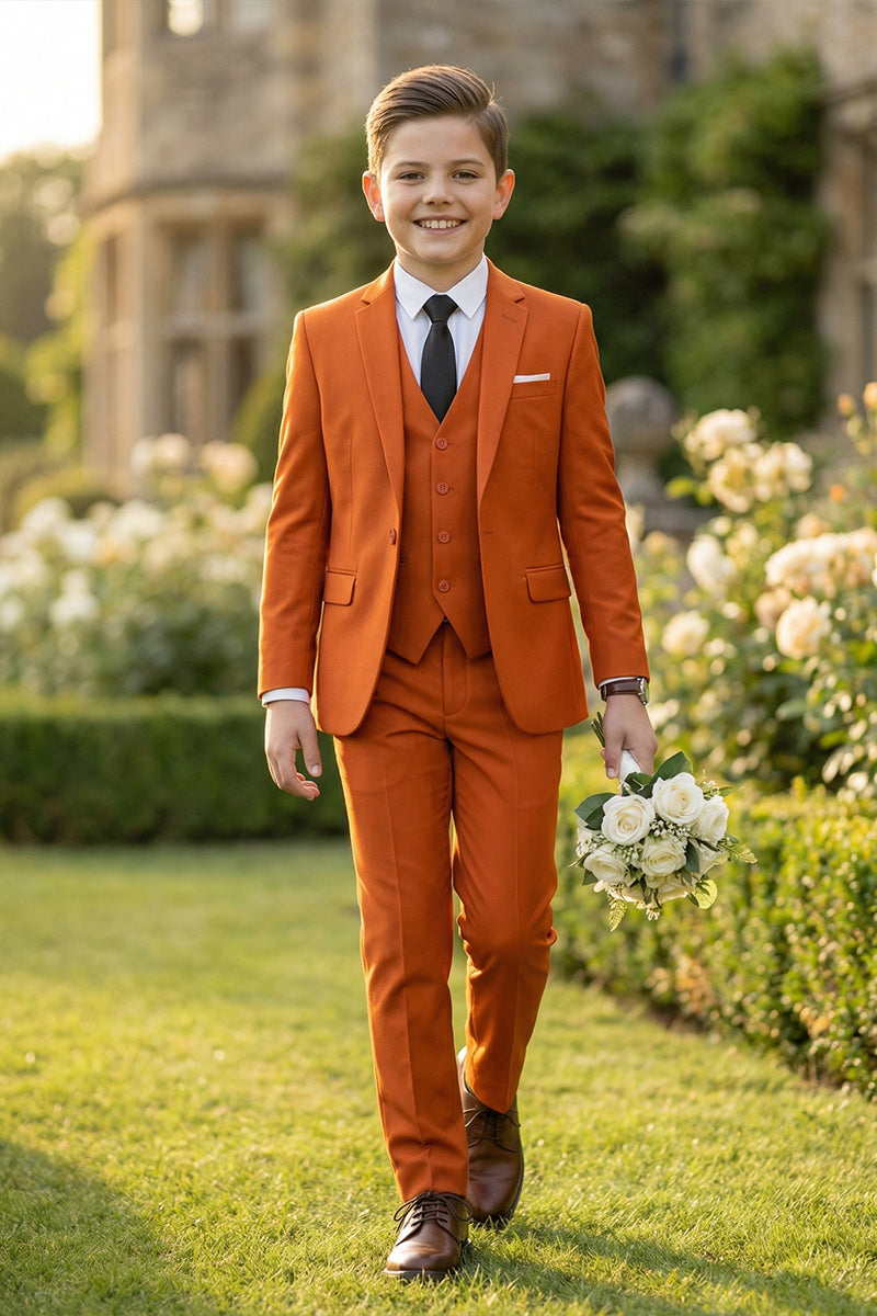 Boys Burnt Orange Single-breasted 3-piece Suit