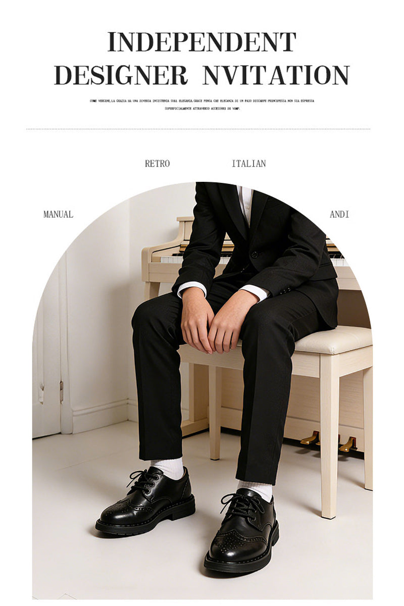 Boys Black Baroque Patent Leather Shoes（ 4-16 years old）