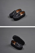 Charger l'image dans la visionneuse de la galerie, Boys Black Woven Checkered Buckle Loafers（ 2-15 years old）
