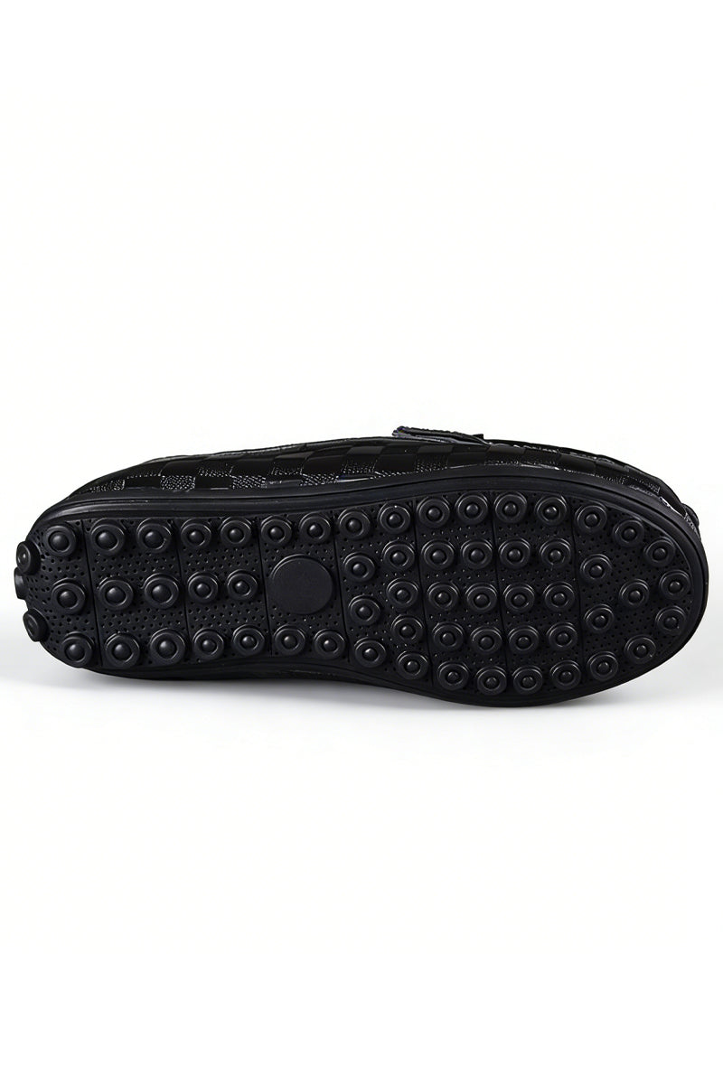 Boys Black Woven Checkered Buckle Loafers（ 2-15 years old）