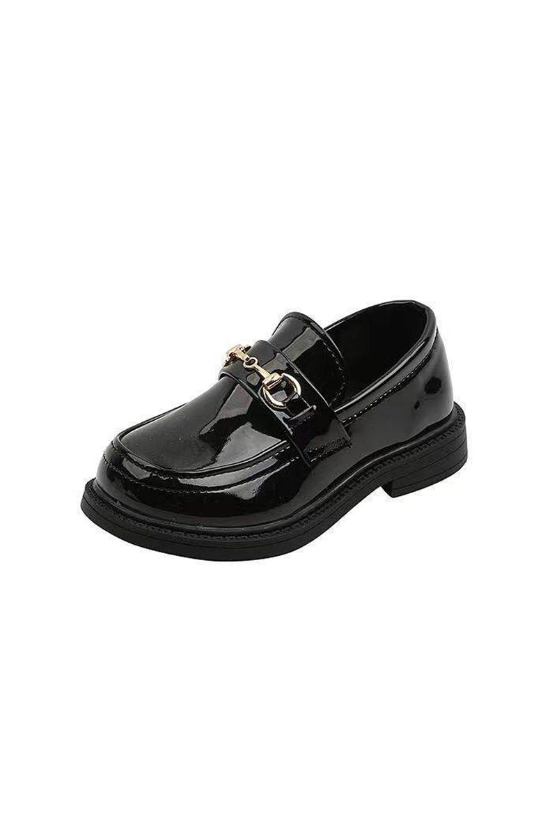 Boys Black Patent Leather Buckle Loafers（ 2-14 years old）