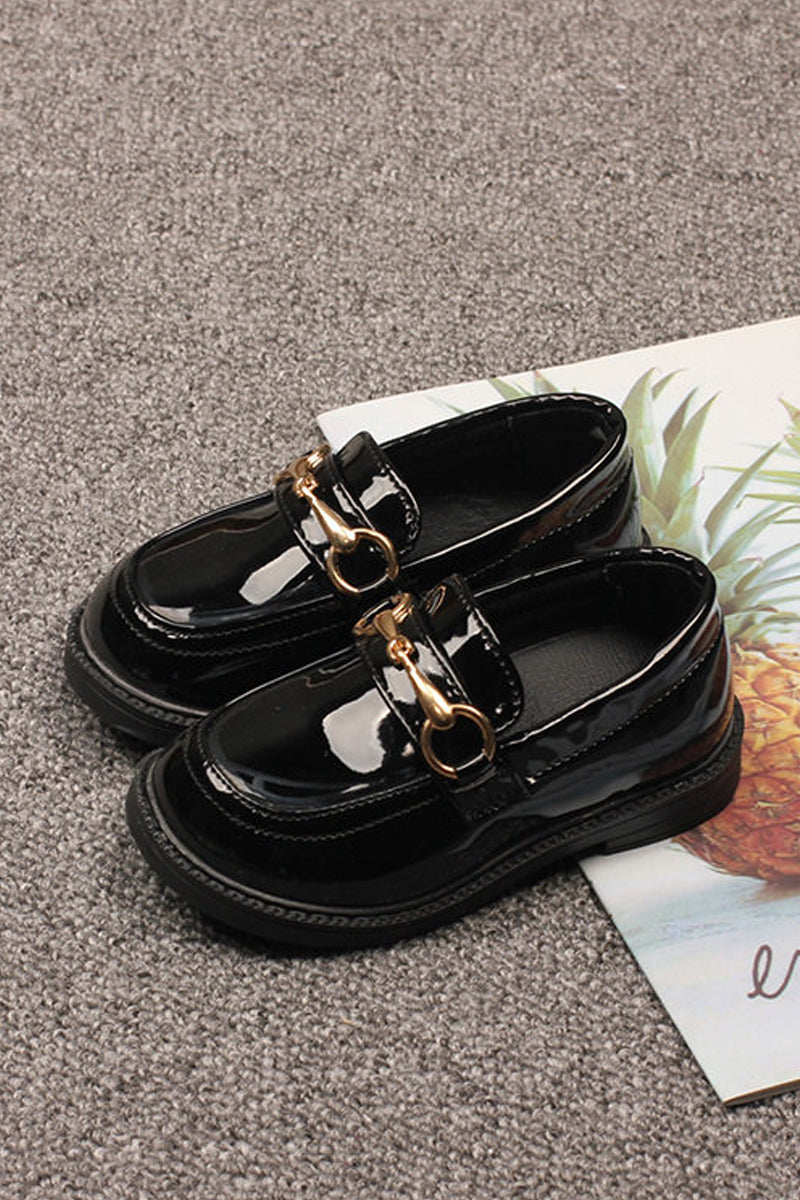 Boys Black Patent Leather Buckle Loafers（ 2-14 years old）