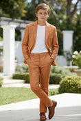 Load image into Gallery viewer, Boys Orange Plaid Single-breasted 2-piece Suits
