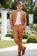 Boys Orange Plaid Single-breasted 2-piece Suits