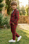 Load image into Gallery viewer, Boys Red Tartan Plaid Single-breasted 2-piece Suits
