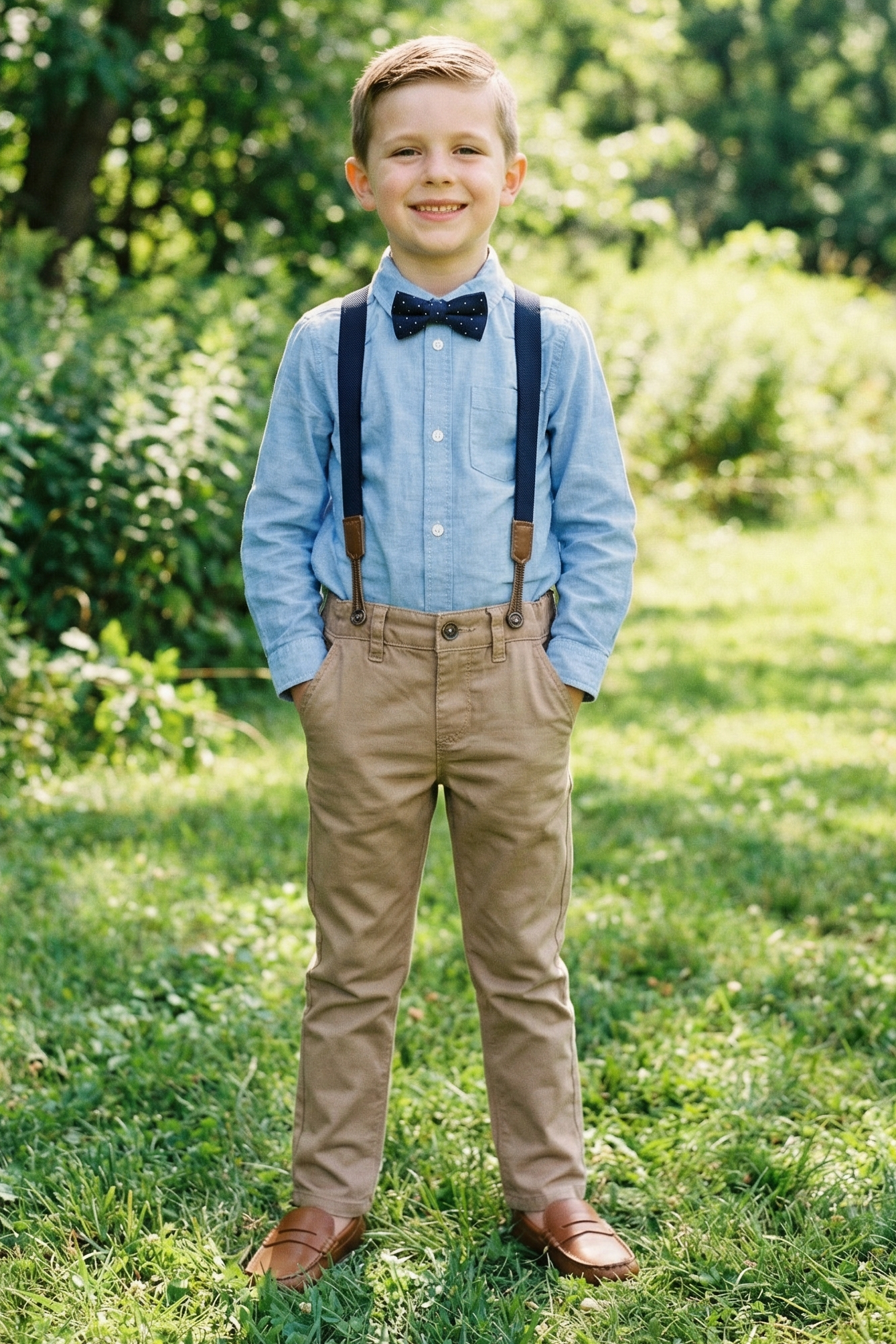 Boys' Vintage And Minimalist Imitation Denim Suspender Pants