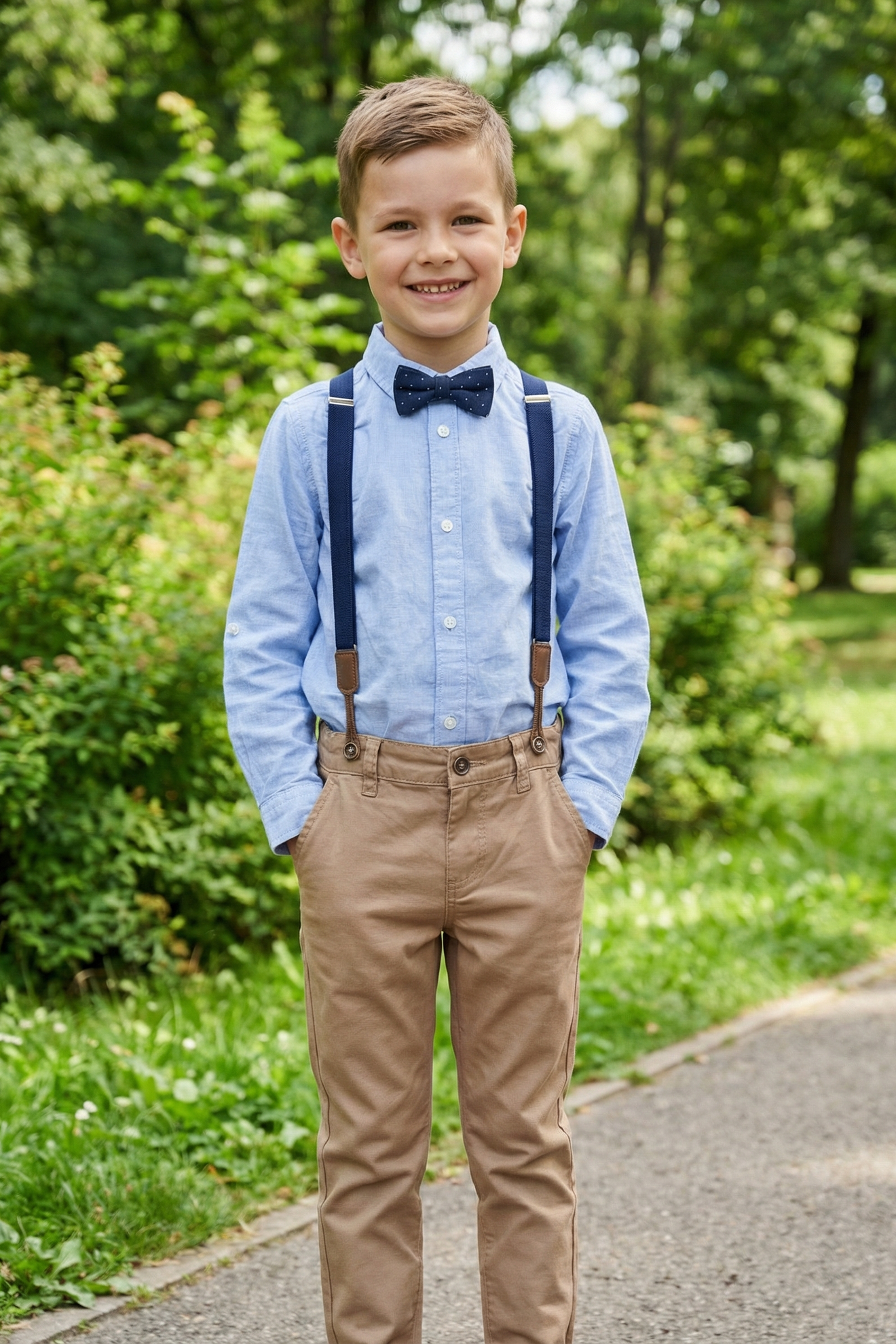 Boys' Vintage And Minimalist Imitation Denim Suspender Pants