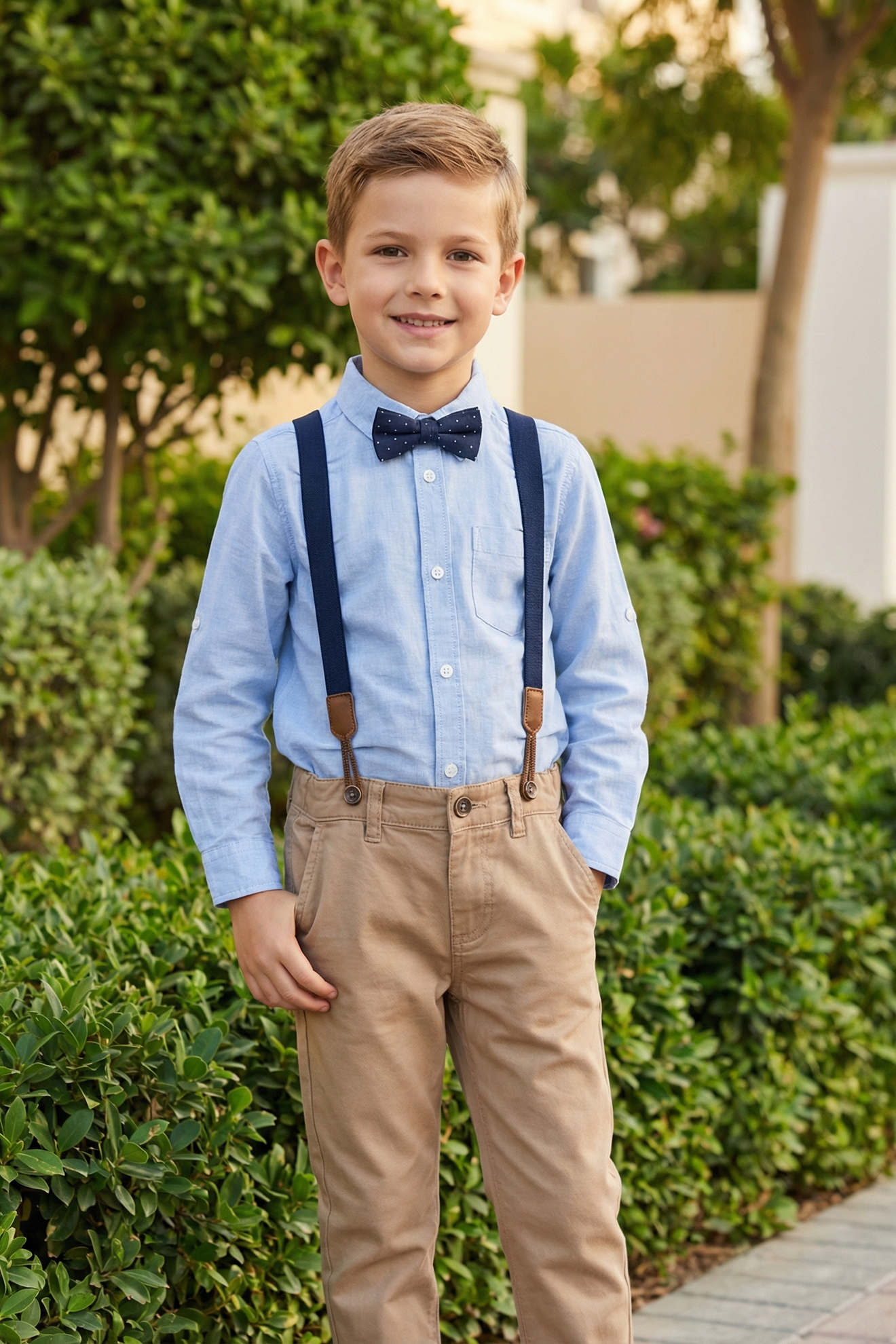 Boys' Vintage And Minimalist Imitation Denim Suspender Pants