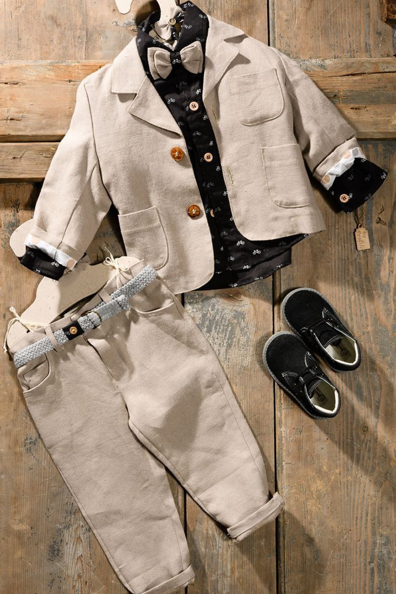 Boys Beige Linen-blend Single-breasted 2-piece Suits