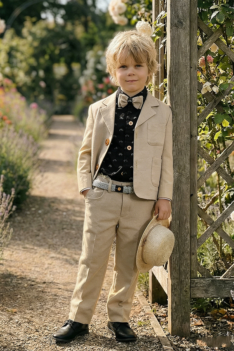 Boys Beige Linen-blend Single-breasted 2-piece Suits