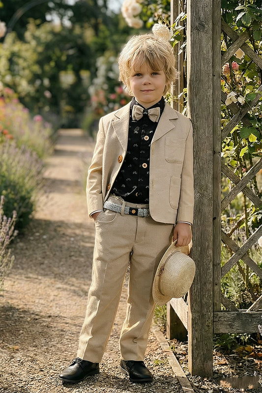 Boys Beige Linen-blend Single-breasted 2-piece Suits