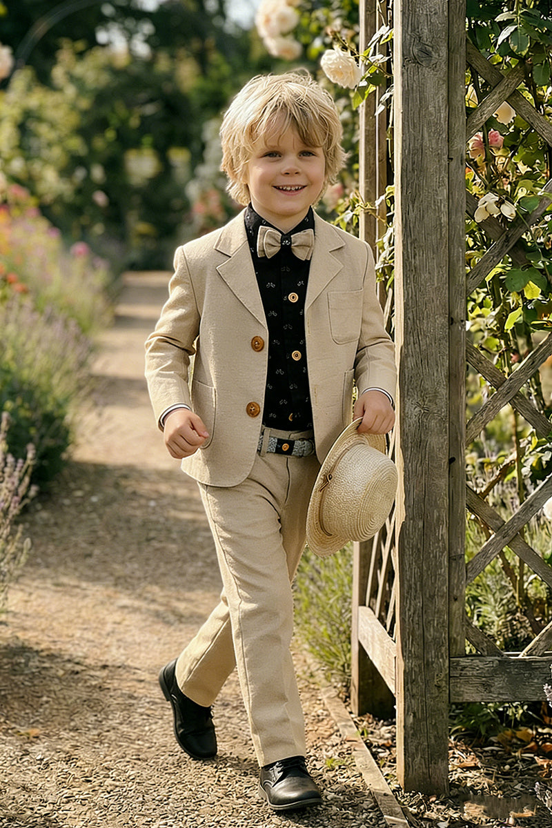 Boys Beige Linen-blend Single-breasted 2-piece Suits