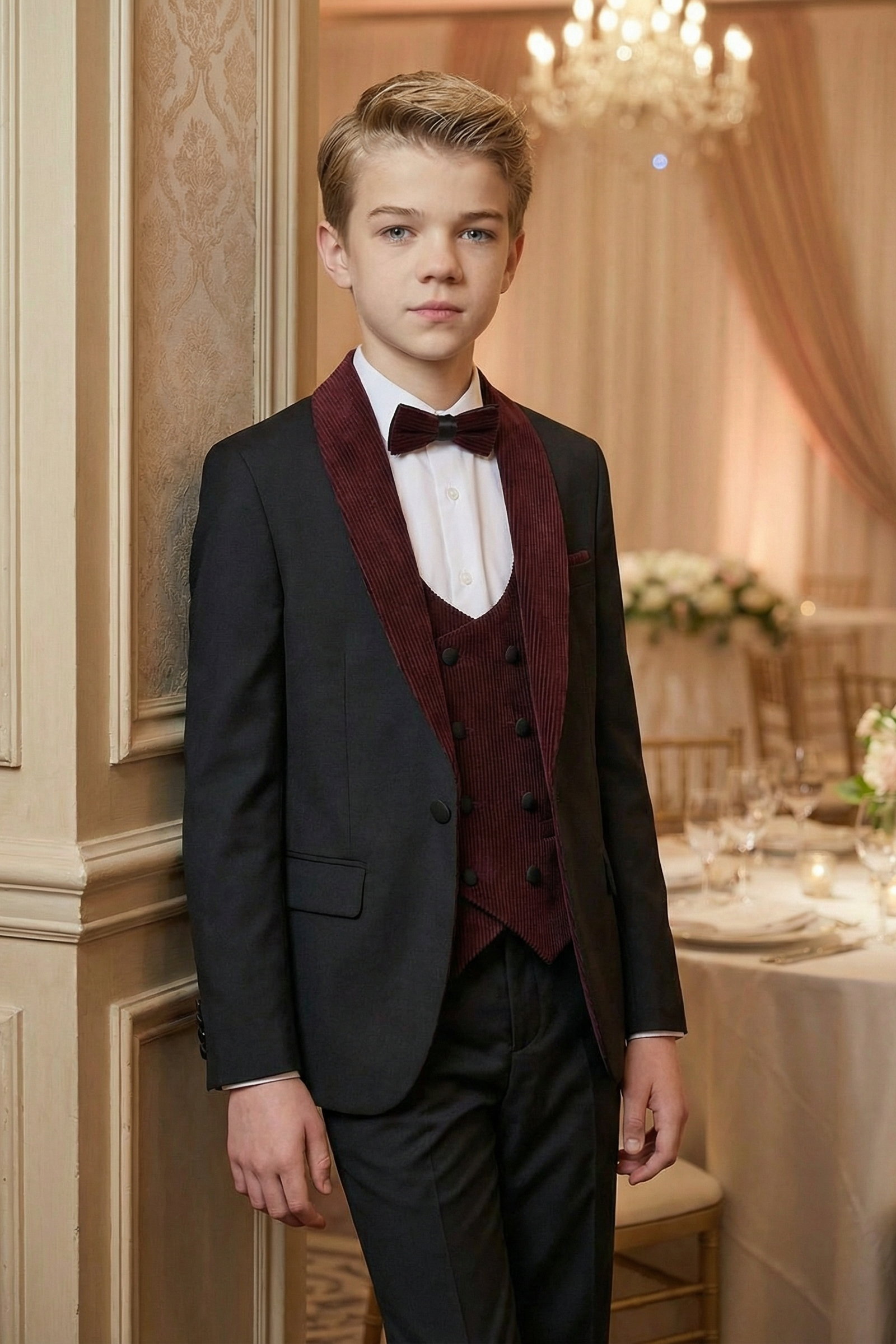 Boys Retro Luxury Patchwork Corduroy Suit Three Piece Set
