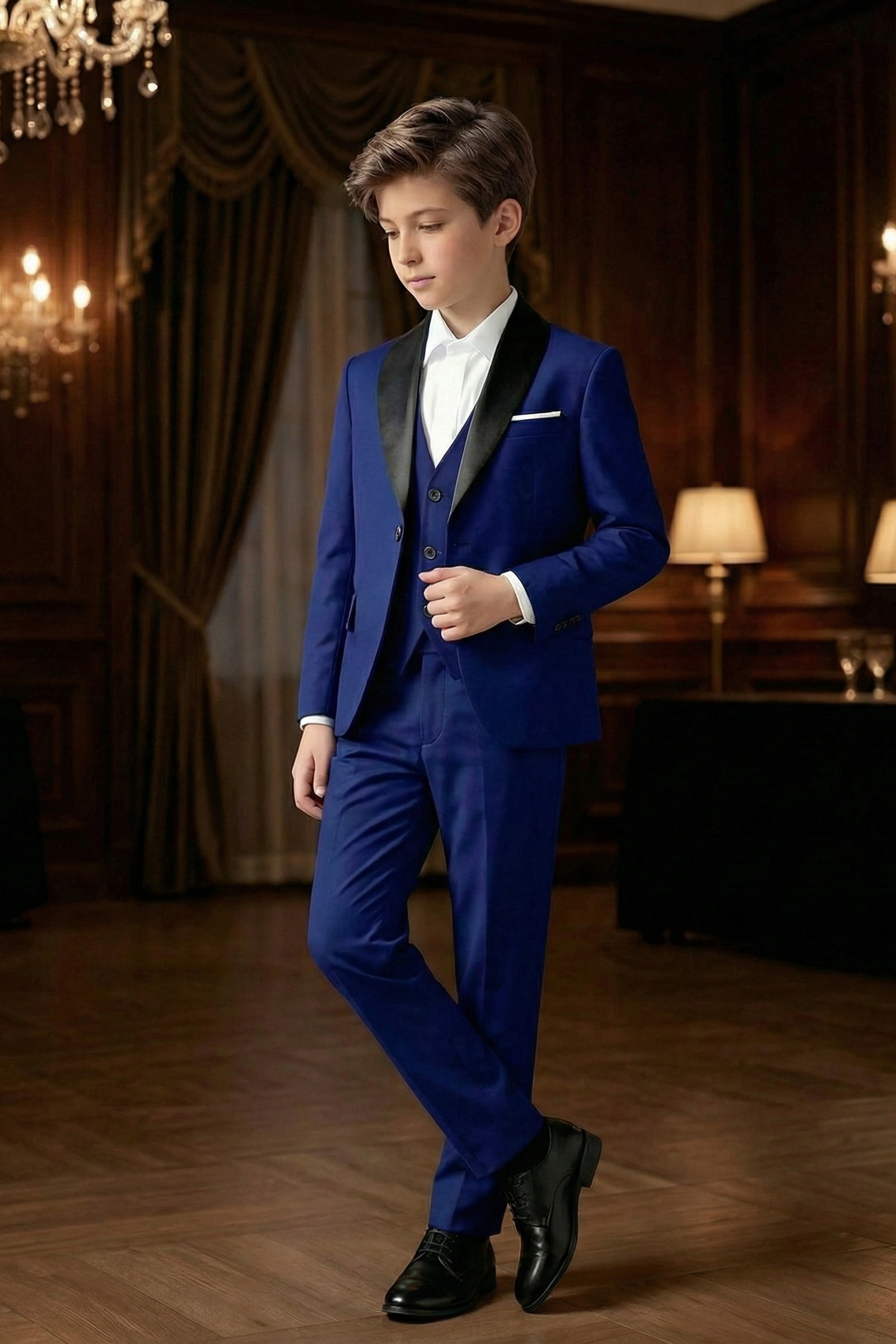Boys' Vintage Luxury Three-Piece Suit Set With Patchwork Satin