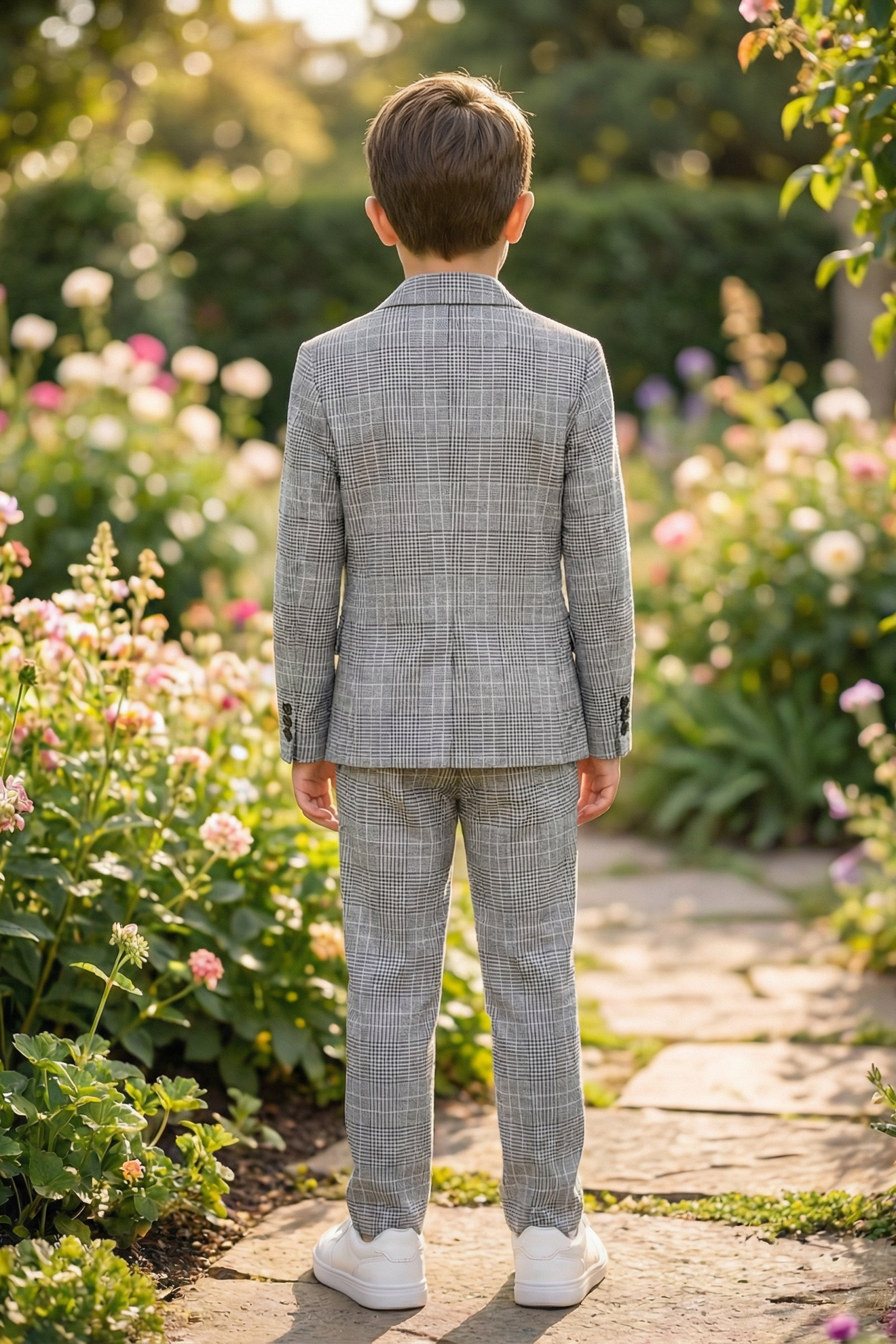 Boys' Vintage And Minimalist Checkered Two-Piece Suit Set