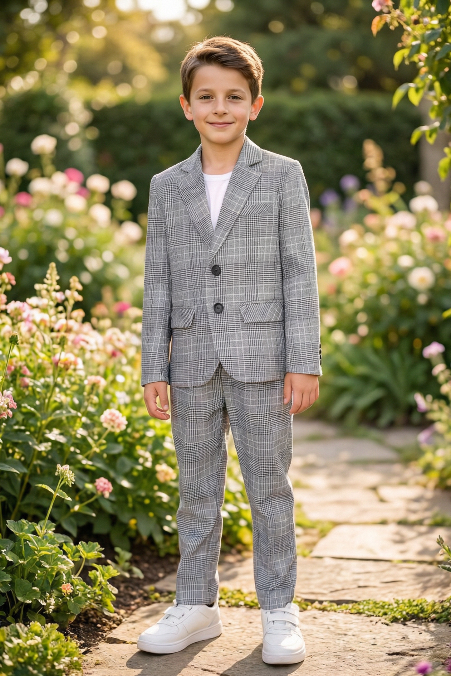 Boys' Vintage And Minimalist Checkered Two-Piece Suit Set