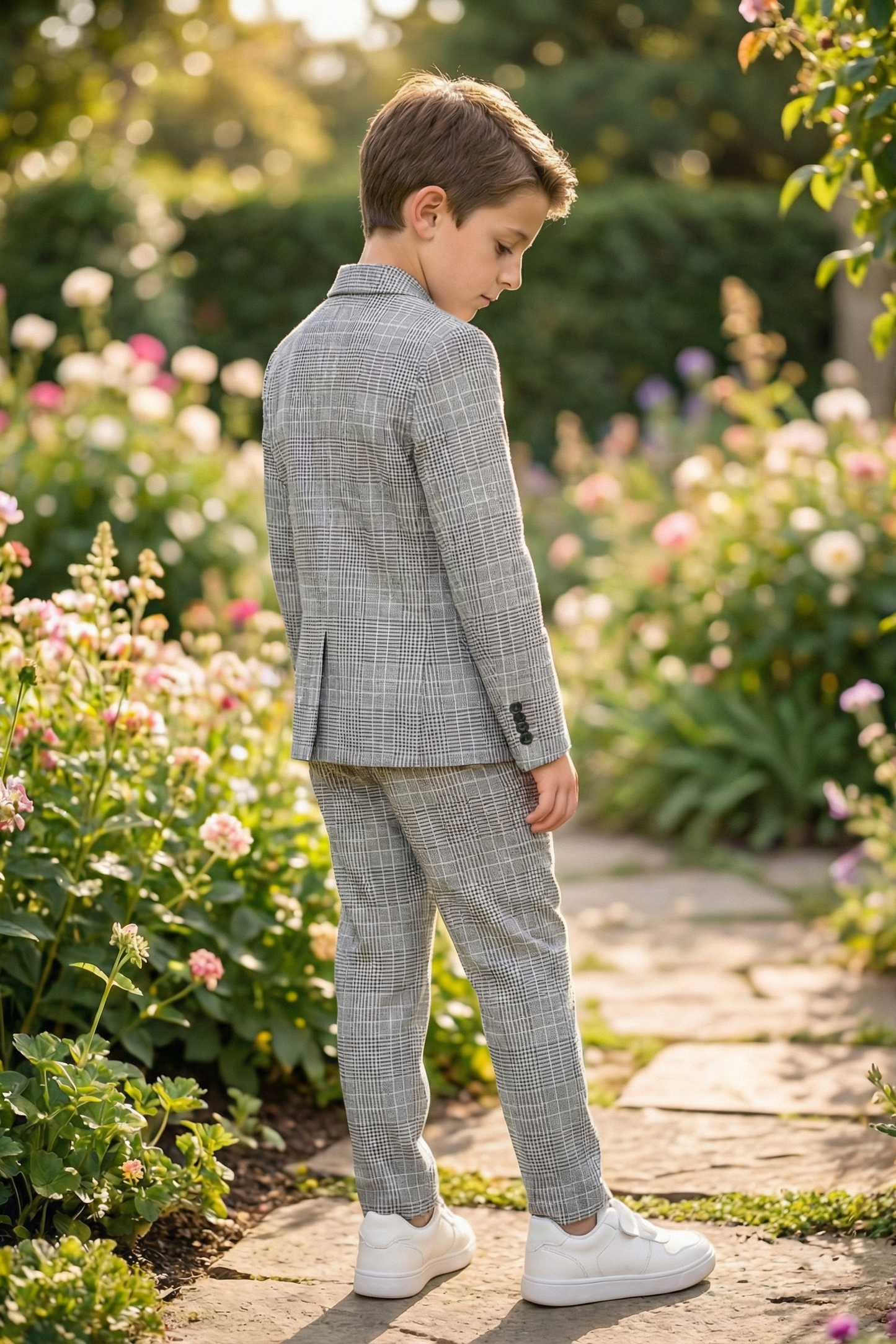 Boys' Vintage And Minimalist Checkered Two-Piece Suit Set