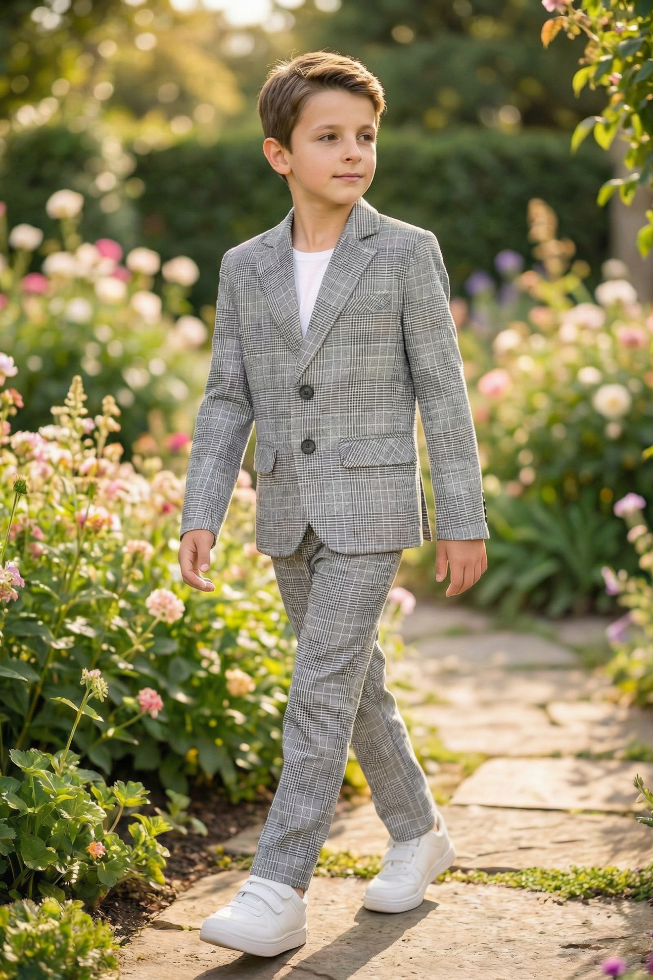 Boys' Vintage And Minimalist Checkered Two-Piece Suit Set