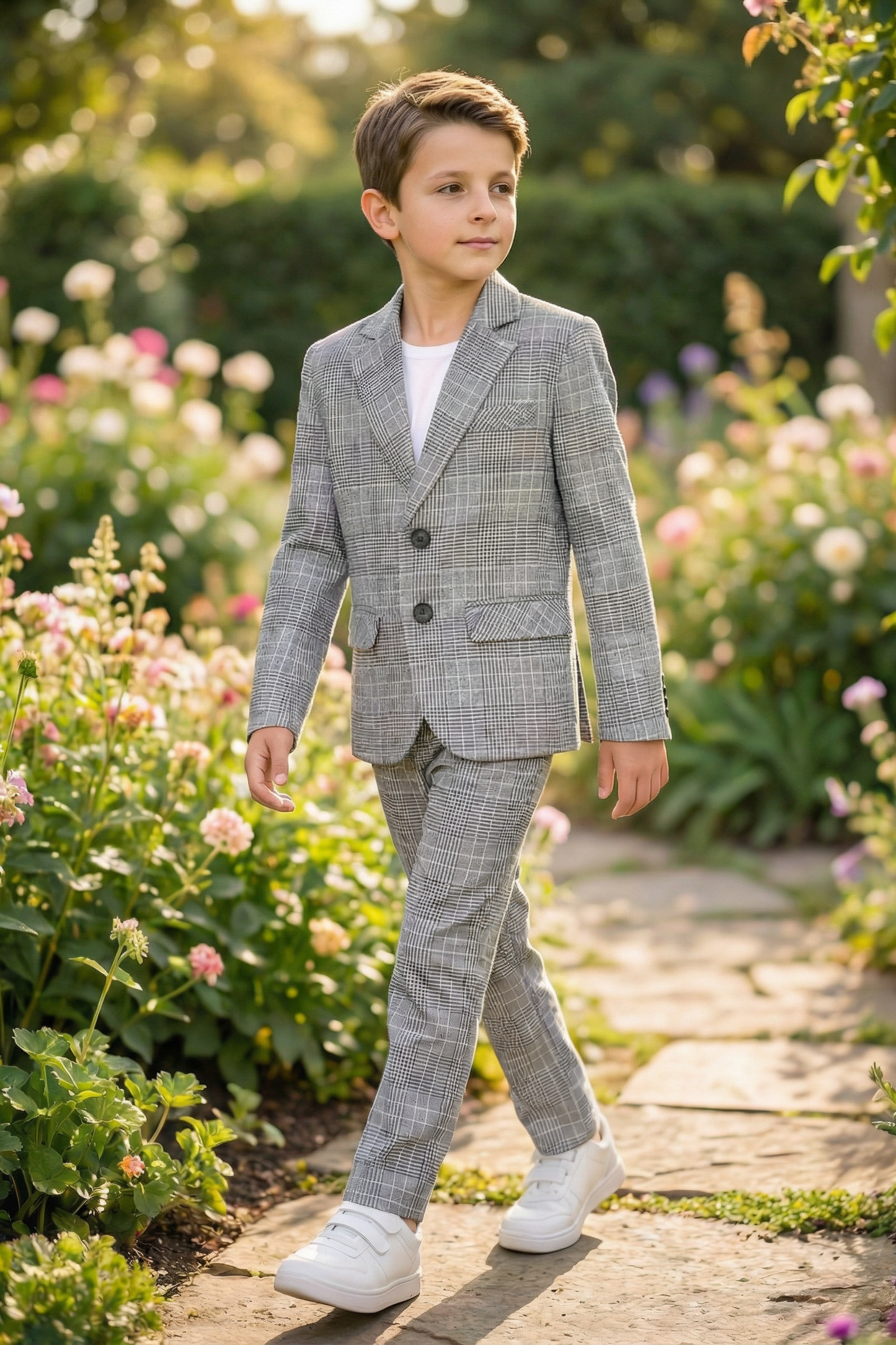 Boys' Vintage And Minimalist Checkered Two-Piece Suit Set