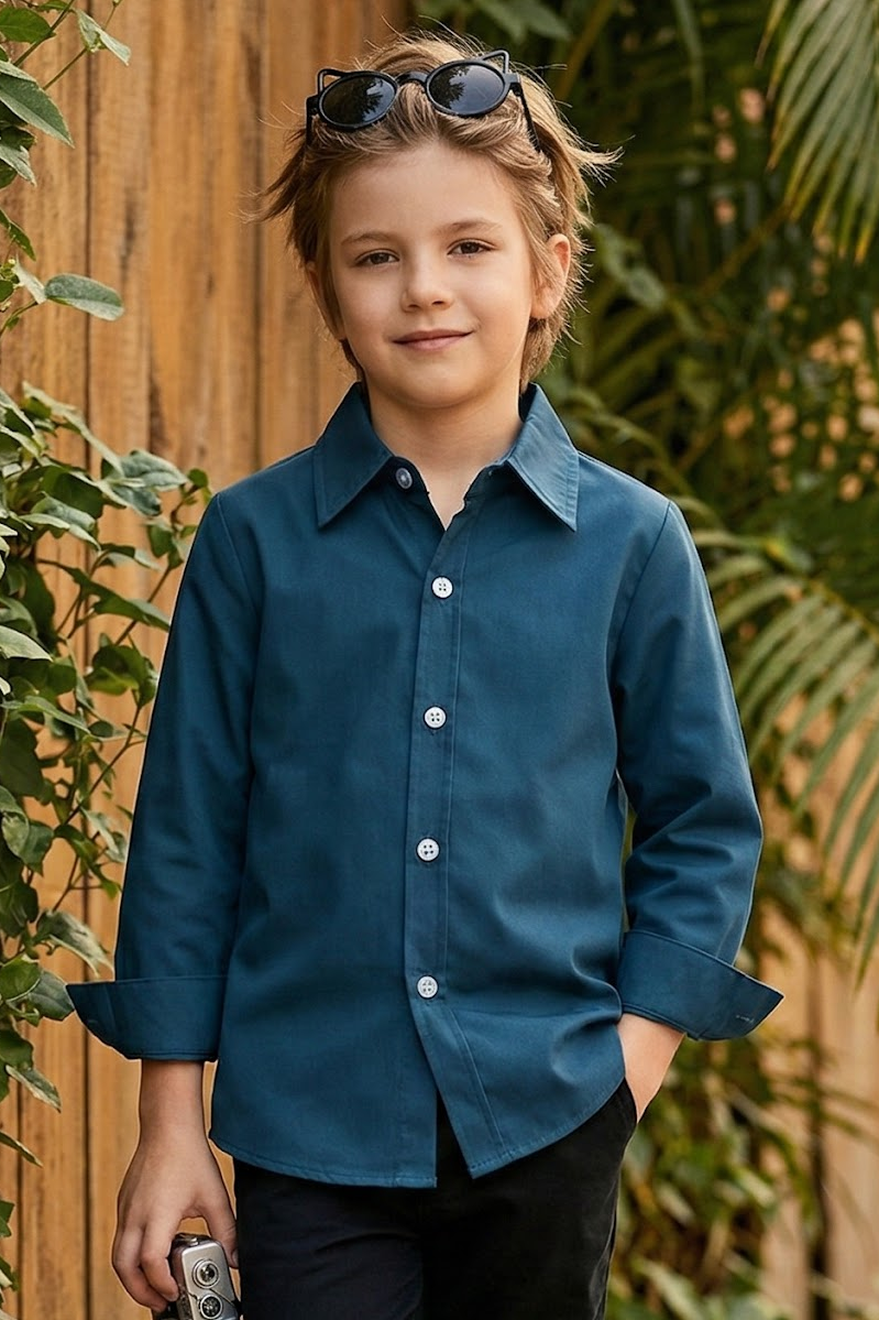 Boys' Vintage And Minimalist Cotton Long-Sleeved Shirt